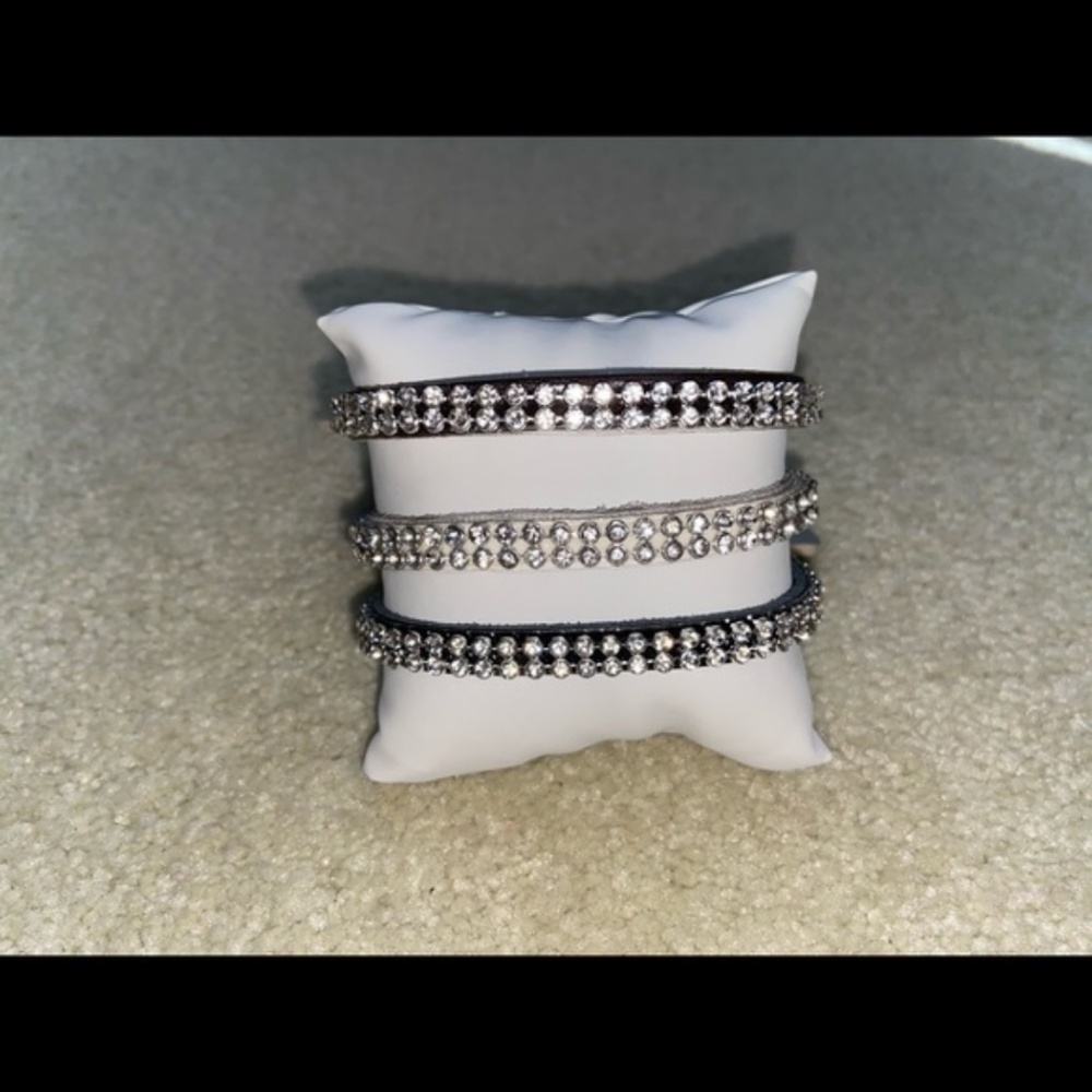 Wet Seal Bundle Of 3 Rhinestone Leatherback Snap Bracelets